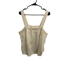 Vintage Lace Sequin Beaded Tank Top Beige Sz 16 Square Neck Neutral Retro